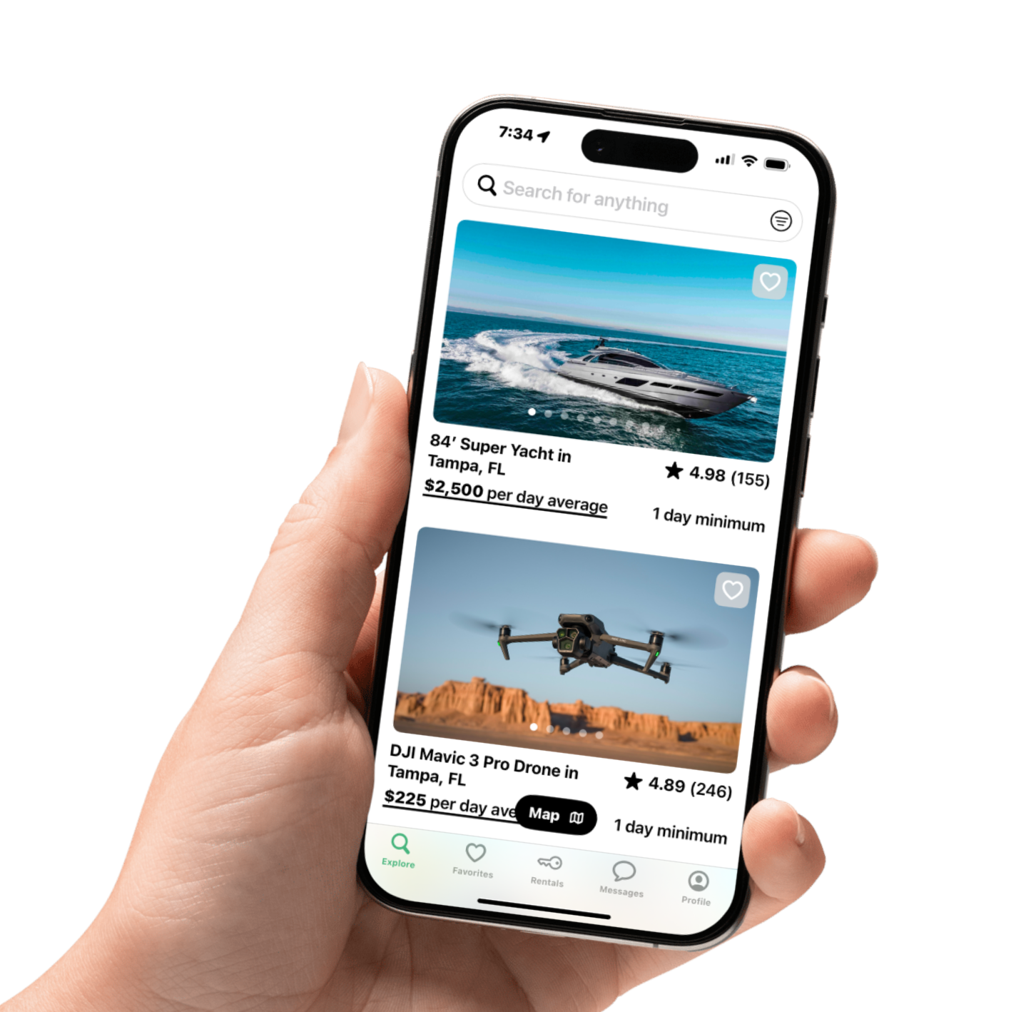 FriendLend rental marketplace app shown on a phone