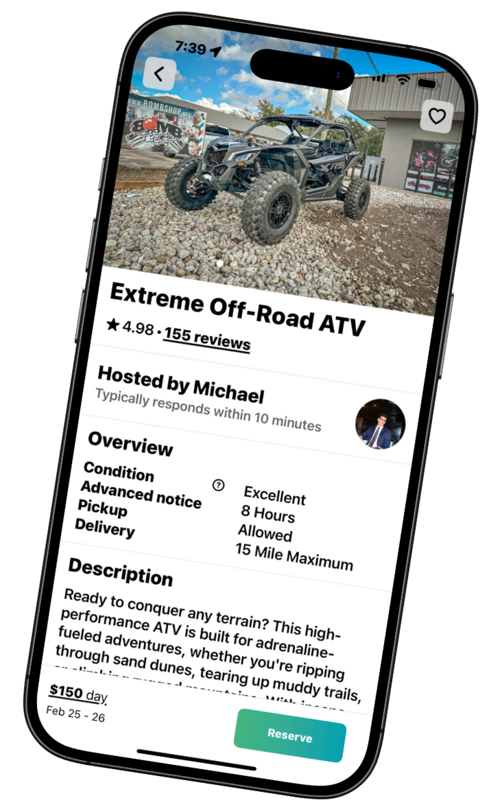 FriendLend rental app listing screen